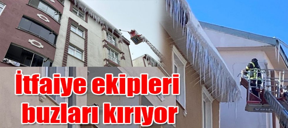 Kars İtfaiye Ekipleri Çatı Buzlarını Temizliyor