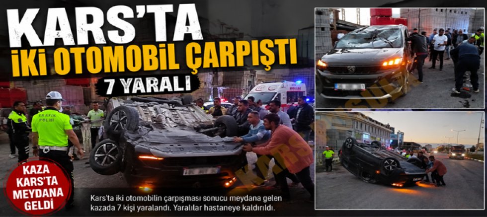 Kars'ta iki otomobil çarpıştı 7 yaralı