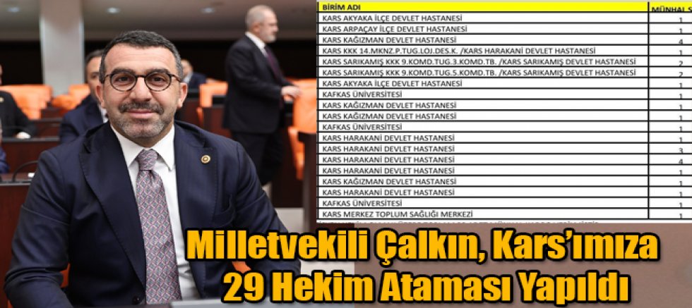 Milletvekili Çalkın, Gazi Kars’ımıza 29 Hekim Ataması Yapıldı