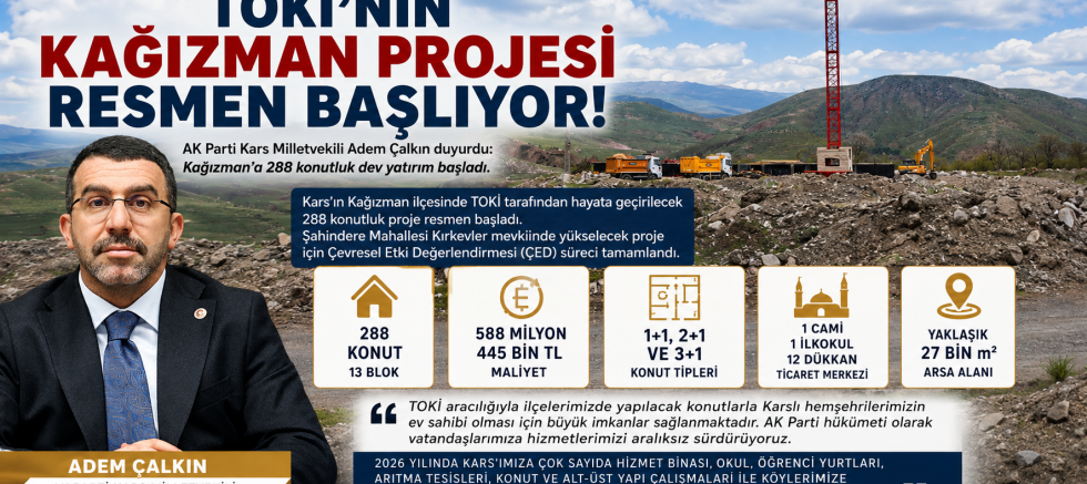 Milletvekili Çalkın, 588 milyon TL’lik TOKİ yatırımıyla Kağızman’da modern konut dönemi başlıyor