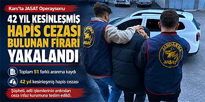 Kars'ta 42 Yıl Kesinleşmiş Hapis Cezası Bulunan Firari Yakalandı