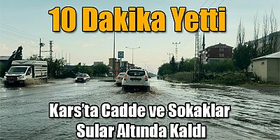 Kars'ta on dakikalık yağış sonrası cadde ve sokaklar sular altında kaldı