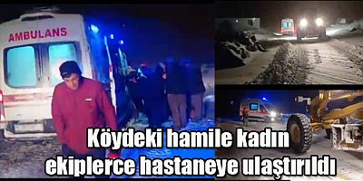Köydeki hamile kadın ekiplerce hastaneye ulaştırıldı