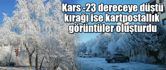 Kars'ta hava sıcaklığı -23 dereceye düştü kırağı ise kartpostallık görüntüler oluşturdu